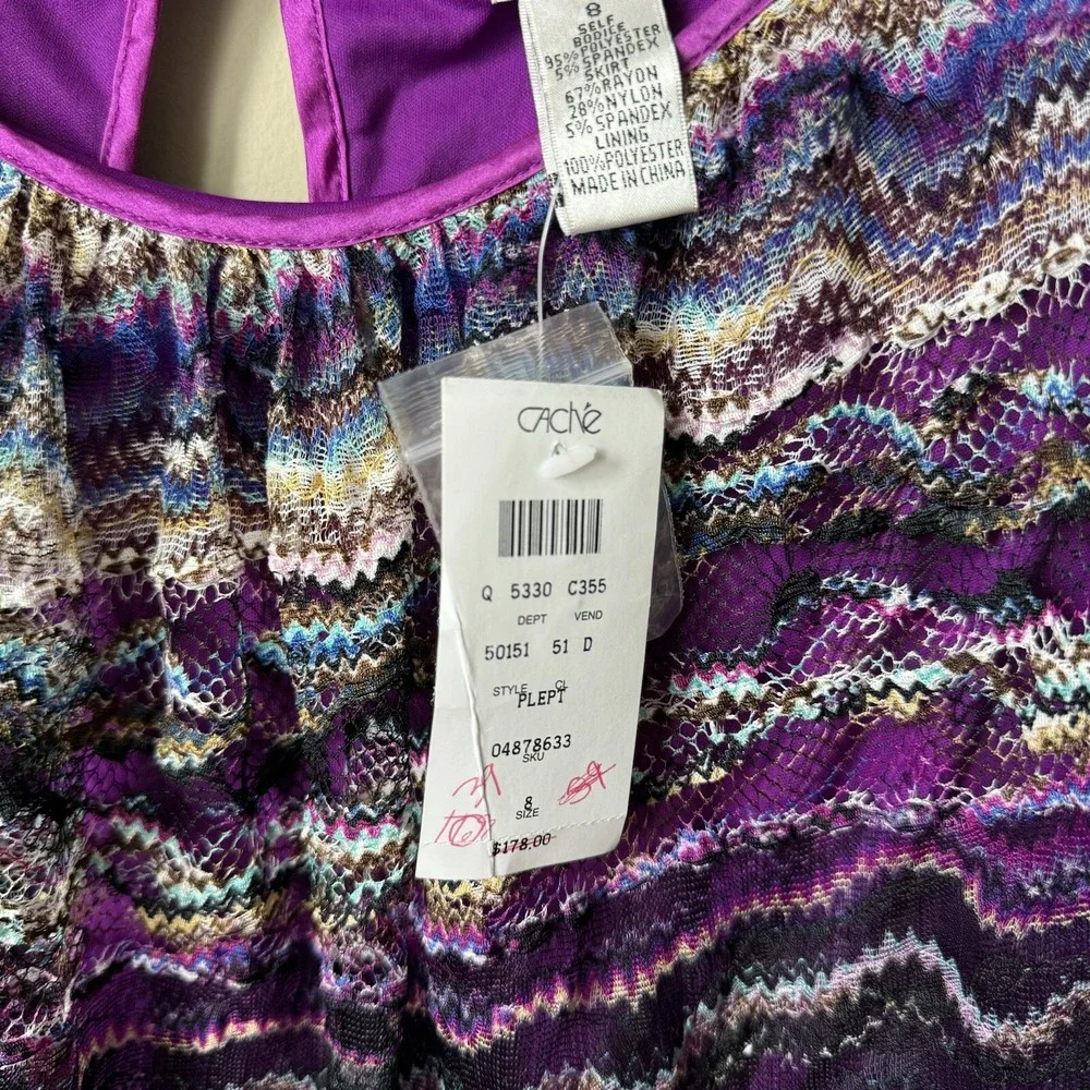 NEW Cache Womens Size 8 Blouson Black Purple Floral Lace Vintage Sheath Dress - Picture 3 of 8